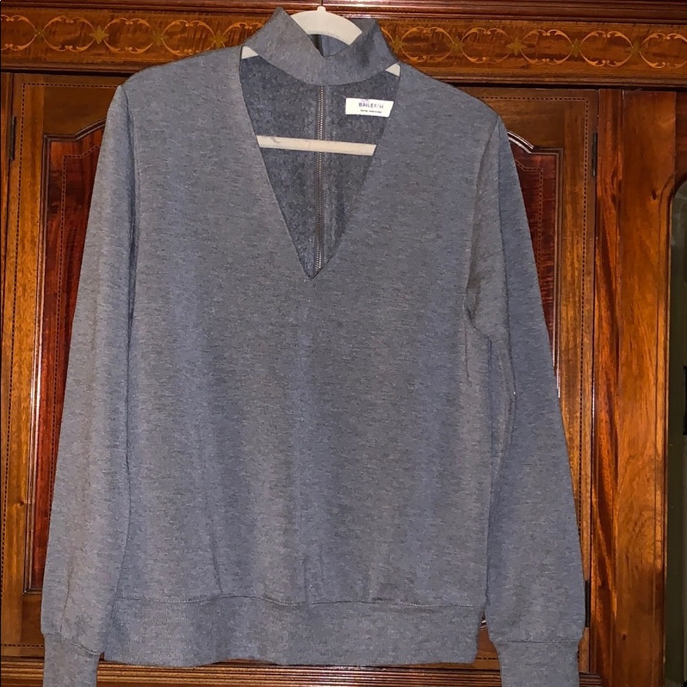 Barely 44 Vneck with choke collar zip back sweater